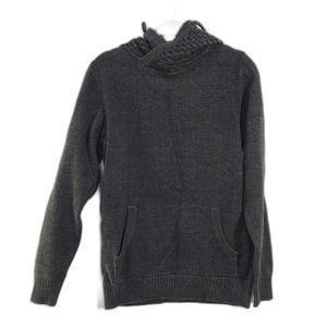 BIRCH BLACK Black Hoodie Knit Cotton Blend Pullover Sweater Men Long Sleeve Med